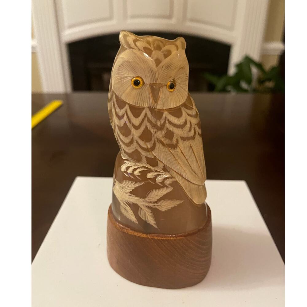 Vintage Owl Parasite Wood Sculpture Hand Carved Bird Statue Gift 5 Inches